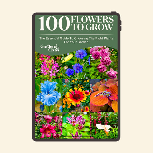 Book cover of '100 Flowers to Grow' with colorful flowers on a beige background