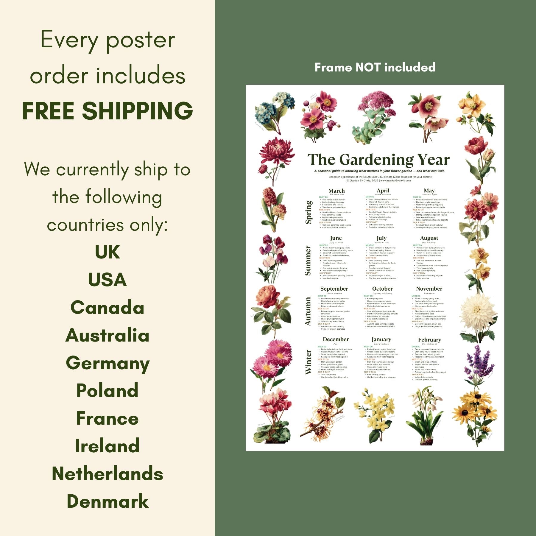 An image of The Gardening Year Poster with free shipping to select countries.